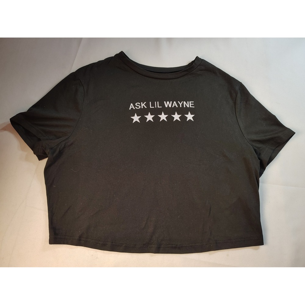 Womens Curve Ask Lil Wayne Graphic Crop Top Black Hip Hop Streetwear Boxy Tee 1X